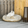 PE Wicker Cat Bed 78x69x22cm Cat Bed with Soft Cushion 3 Access Holes and Natural Ring Shape Channel