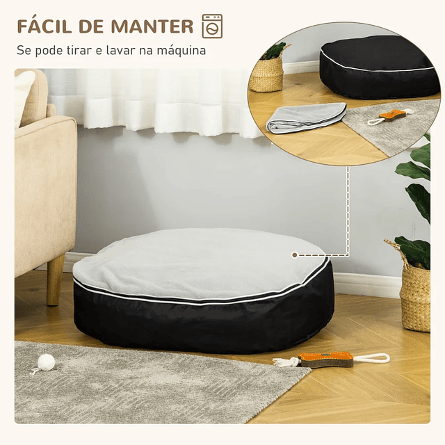 Cama para Perros y Gatos Lavable con Funda Extraíble Cojín para Perros Medianos Tejido Oxford y Felpa Suave 80x72x18cm Gris y Negro