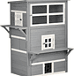 Wooden Cat House Exterior Large 3-Story Cat House with Multiple Entrances Windows and 2 Terrace Decks Balcony Garden 98x68.5x122cm Gray - thumbnail 3