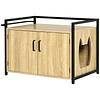 Casa móvil de madera para gatos 2 en 1 Caja de arena para gatos con armario de almacenamiento Banco de trabajo grande 2 puertas de entrada laterales y barra 82.3x51x54cm Natural