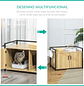 Mobile Wooden Cat House 2 in 1 Cat Litter Box with Storage Cabinet Large Workbench 2 Side Entrance Doors and Bar 82.3x51x54cm Natural - thumbnail 5