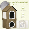 Casa para gatos de 2 niveles Cueva para gatos con 2 cojines y almohadillas para rascar 40x41x75 cm Marrón