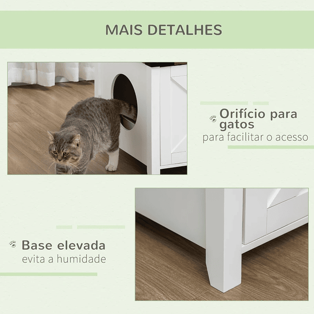 Casa Móvil de Madera para Gatos 2 en 1 Caja de Arena para Gatos con Puerta Corredera y Estante Interior 109x51x52cm Blanco