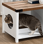 Mobile Wooden Cat House 2 in 1 Cat Litter Box with Sliding Door and Interior Shelf 109x51x52cm White - thumbnail 10