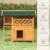 Casa para Gatos de Madeira 77x50x73cm Casa para Gatos com 2 Níveis com Teto Asfáltico Terraço Cercado Caverna e Escada para Interior e Exterior