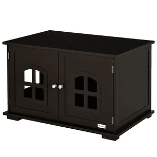 Casa para Gatos de Madeira Móvel para Caixa de Areia para Gatos 2 em 1 com Armário de Armazenamento Ampla Bancada 2 Portas com Janelas e Orifício de Entrada Lateral 80,3x52,6x48,8 cm Café