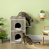 Barrel Shaped Wooden Cat House 3 Cushions 2 Front Holes and 2 Side Platforms 68x53x80.5cm Gray