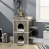 Barrel Shaped Wooden Cat House 3 Cushions 2 Front Holes and 2 Side Platforms 68x53x80.5cm Gray