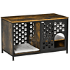 Casa de madera para gatos con tablero y estantes de almacenamiento y cama cueva para gatos con cojín lavable y puerta corredera acero 101x52x60cm marrón rústico