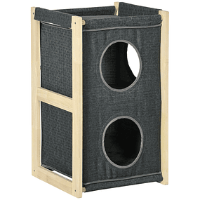 Indoor Barrel-shaped Wooden Cat House with 2 Removable and Washable Cushions 40x40x70cm Gray