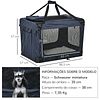 Transportadora para animais deestimação Portátil e Transpirável Dobrável com Almofada 3 Portas e Janela de Malha 2 Bolsos 80,5x57x57cm Azul Escuro