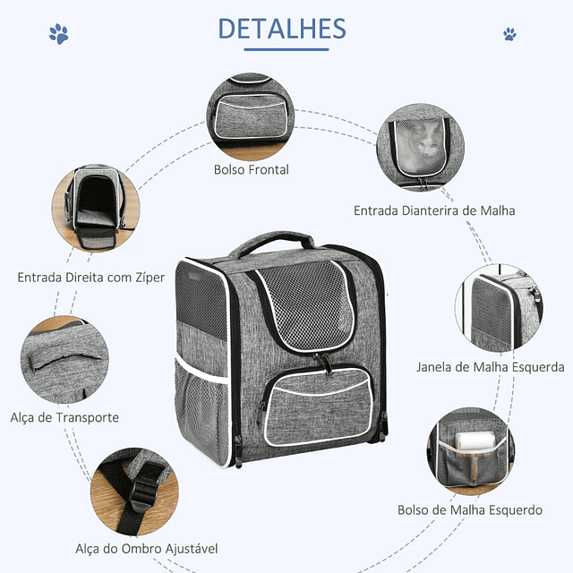 Mochila transportadora para gatos y perros pequeños Bolsa transportadora para mascotas Plegable Transpirable con cojín extraíble y cinturón de seguridad Viaje 31x26x34cm Gris