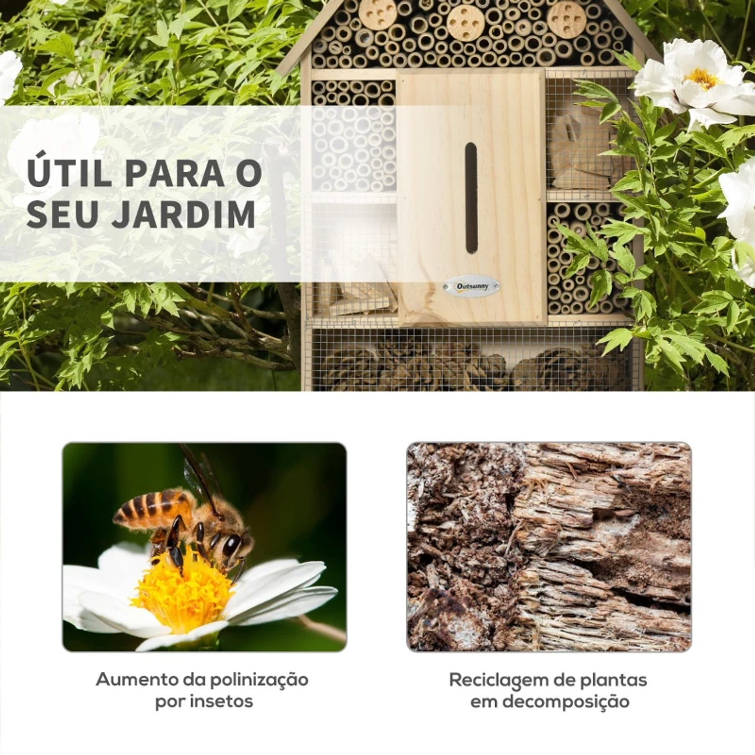 5-Story Insect Hotel Wood and Bamboo Insect House for Bees Butterflies Ladybugs Outdoor Garden Use 32x12.5x57 cm Natural Color 4