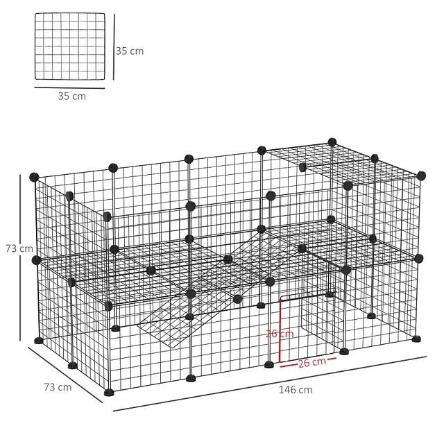 Valla de metal con 36 paneles Desmontable Pequeños animales DIY Diseño Negro 146x73x73cm