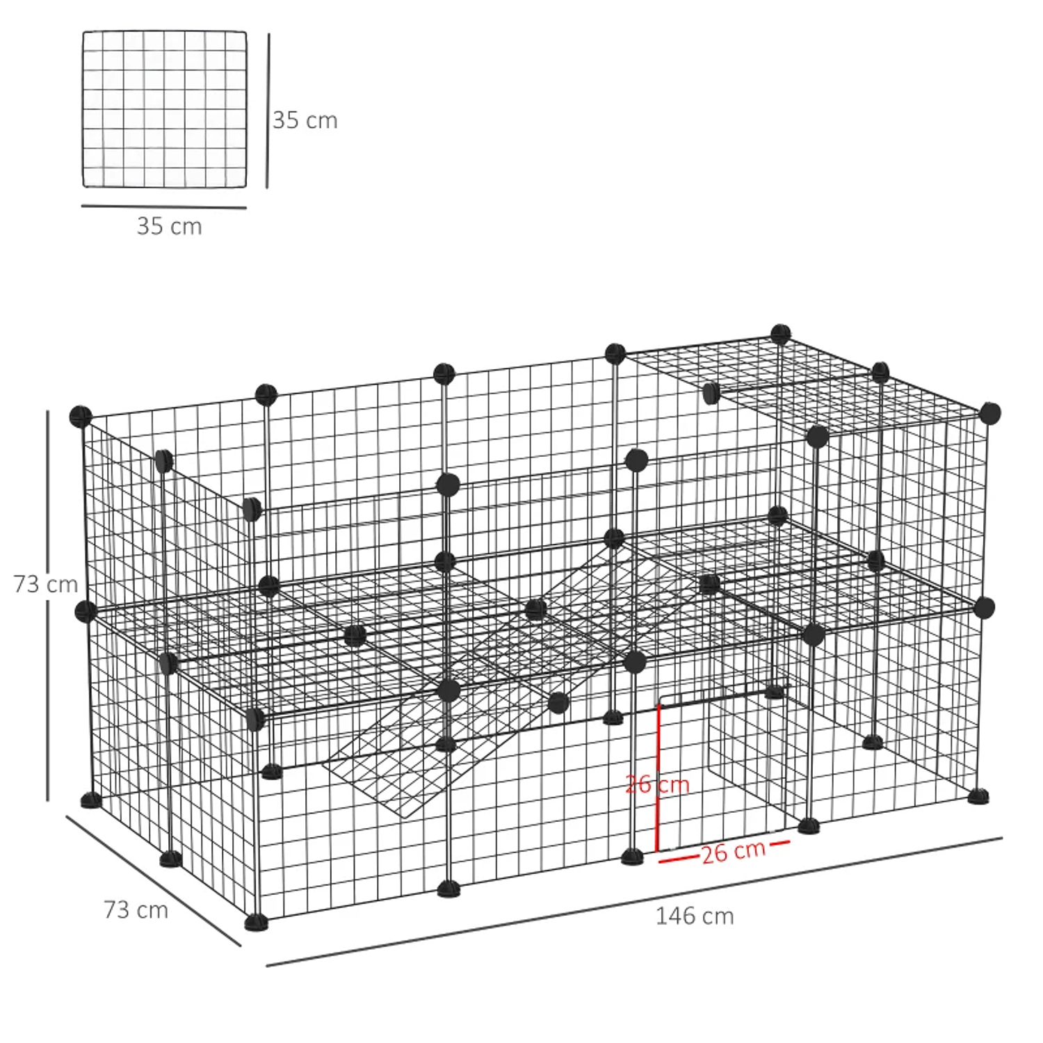 Valla de metal con 36 paneles Desmontable Pequeños animales DIY Diseño Negro 146x73x73cm 2