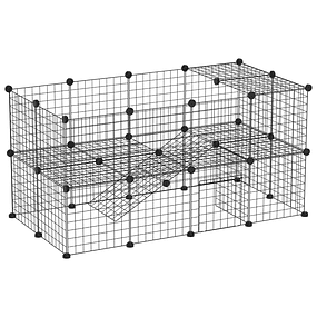 Metal fence with 36 panels Detachable Small animals DIY Design Black 146x73x73cm