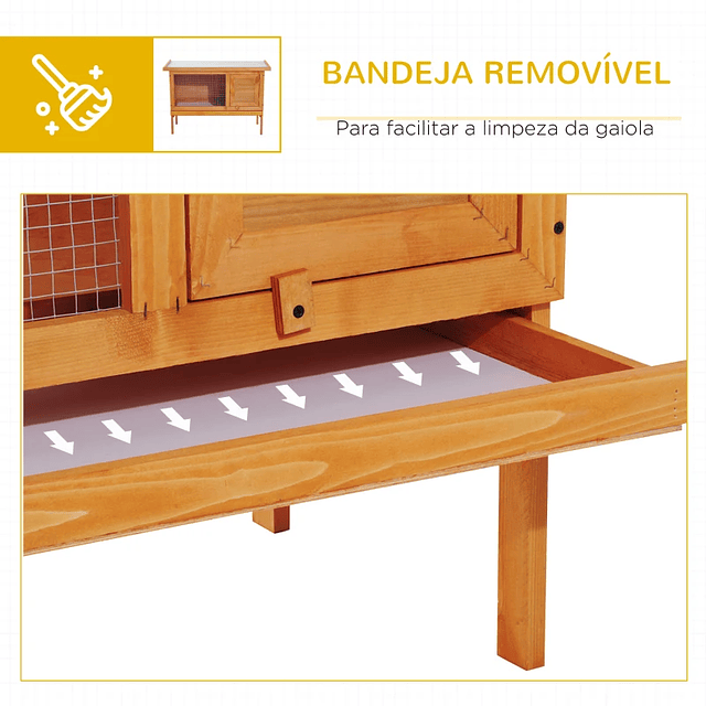 Coelheira de Exterior Casa para Coelhos Elevada com Bandeja Removível Fácil de Limpar Estável e Boa Ventilação 90x45x65cm Madeira