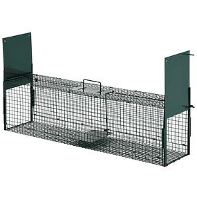 Trap with 2 doors for live animals Metal catching cage with handle 100x25x28 cm Dark green