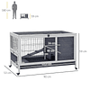 Wooden rabbit hutch portable small pet cage with opening roof removable tray ramp for guinea pigs 90x53x59 cm gray and white