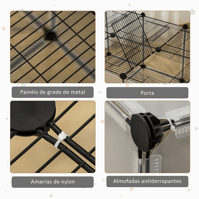 Pet Park Rabbit Cage Guinea Pig Modular Chinchilla Indoor and Outdoor 105x70x45cm Black