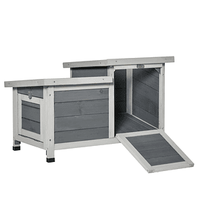 Outdoor Wooden Hutch Raised House for Rodent Rabbits with Asphalt Roofs Collapsible and 2 Doors Convertible into Ramps 70x43x45cm Gray