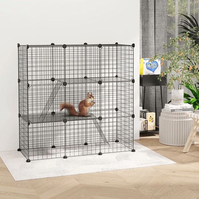 Valla para animales pequeños de 31 paneles Parque de mascotas personalizable con rampas y puertas 105x45x105 cm Negro