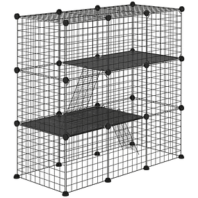 31 Panel Small Animal Fence Customizable Pet Park with Ramps and Gates 105x45x105 cm Black