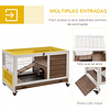 Jaula de Madera para Conejos para Animales Pequeños Portátil con Rampa de Techo Desmontable Bandeja Extraíble 90x53x59cm Marrón