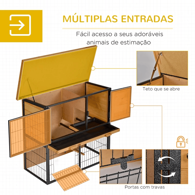 Wooden Outdoor Hutch for Small Animals 2 Levels with Ramp Removable Tray Doors with Locks 89.5x45x81 cm Wood and Gray