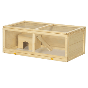 Jaula de Madera para Hamster para Roedores con Tapa Abatible Panel Acrílico Bandeja Extraíble 100x58x38cm Madera