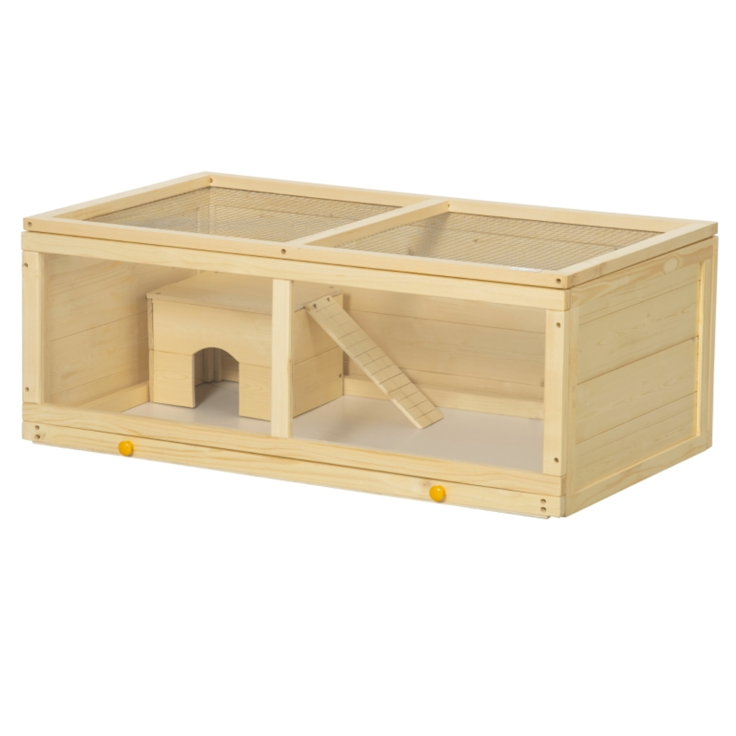 Jaula de Madera para Hamster para Roedores con Tapa Abatible Panel Acrílico Bandeja Extraíble 100x58x38cm Madera 1