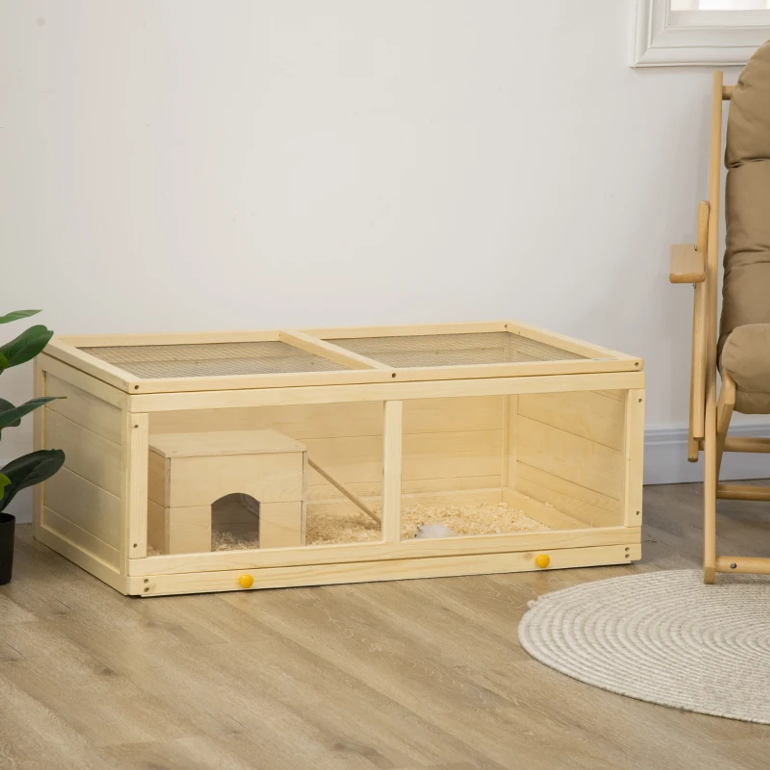 Wooden Hamster Cage House for Rodents with Folding Lid Acrylic Panel Removable Tray 100x58x38cm Wood 9