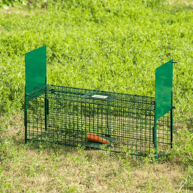Armadilha para Animais Vivos com Porta Gaiola de Captura com Alça de Transporte para Coelhos Raposas Pequenas 80x25x30cm Verde Escuro