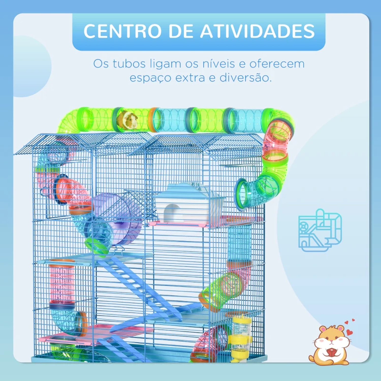 Multilevel hamster cage with domestic platforms 47x30x59 cm Blue 4