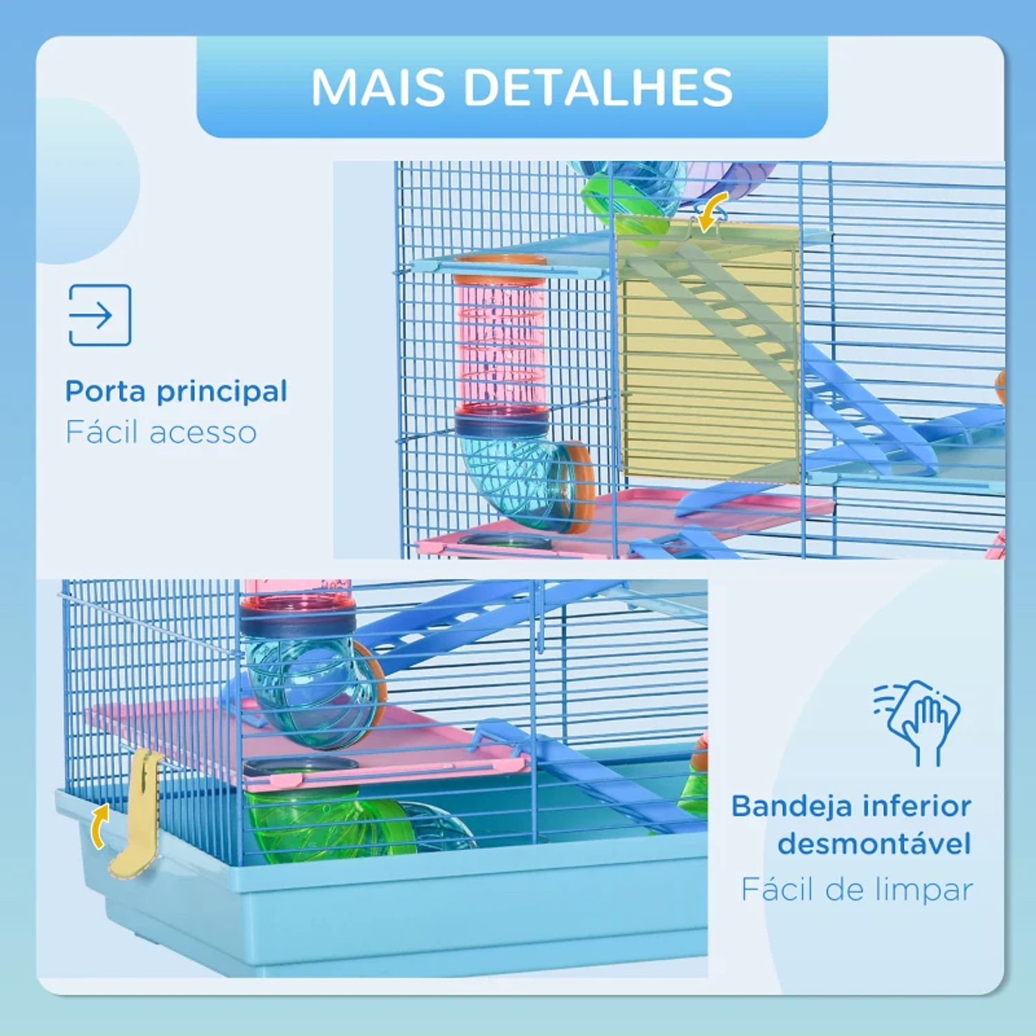 Gaiola de hamster multinível com plataformas domésticas 47x30x59 cm Azul 5