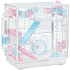 Gaiola para Hamster com Tubos de Túnel com 2 Portas bandeja Comedouro 2 Rampas e Roda de Exercícios 47x29,5x53 cm Branco