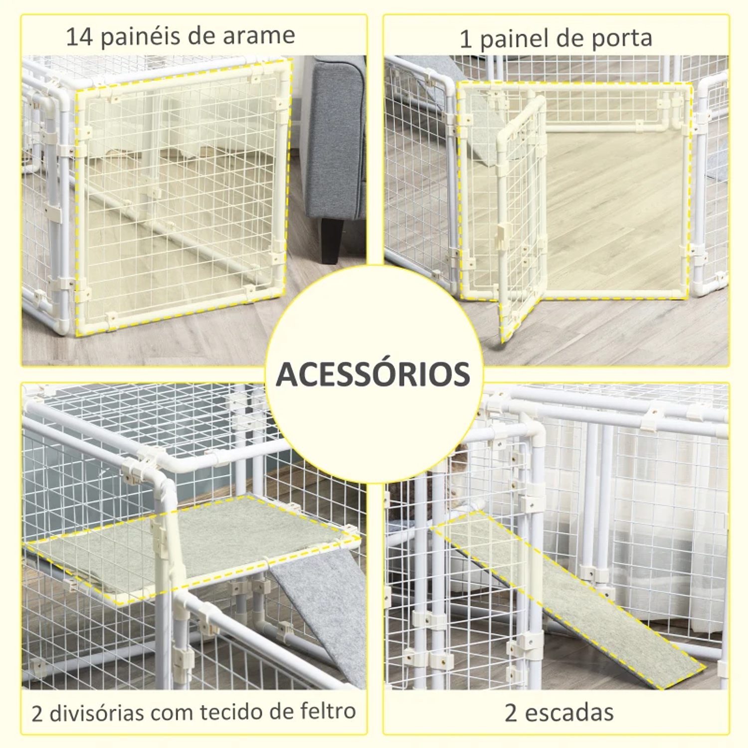 Metal Pet Fence 16 Panel Rabbit Cage with Latch and Ladder for Guinea Pigs DIY Design 68x68.2x2.5cm White 5