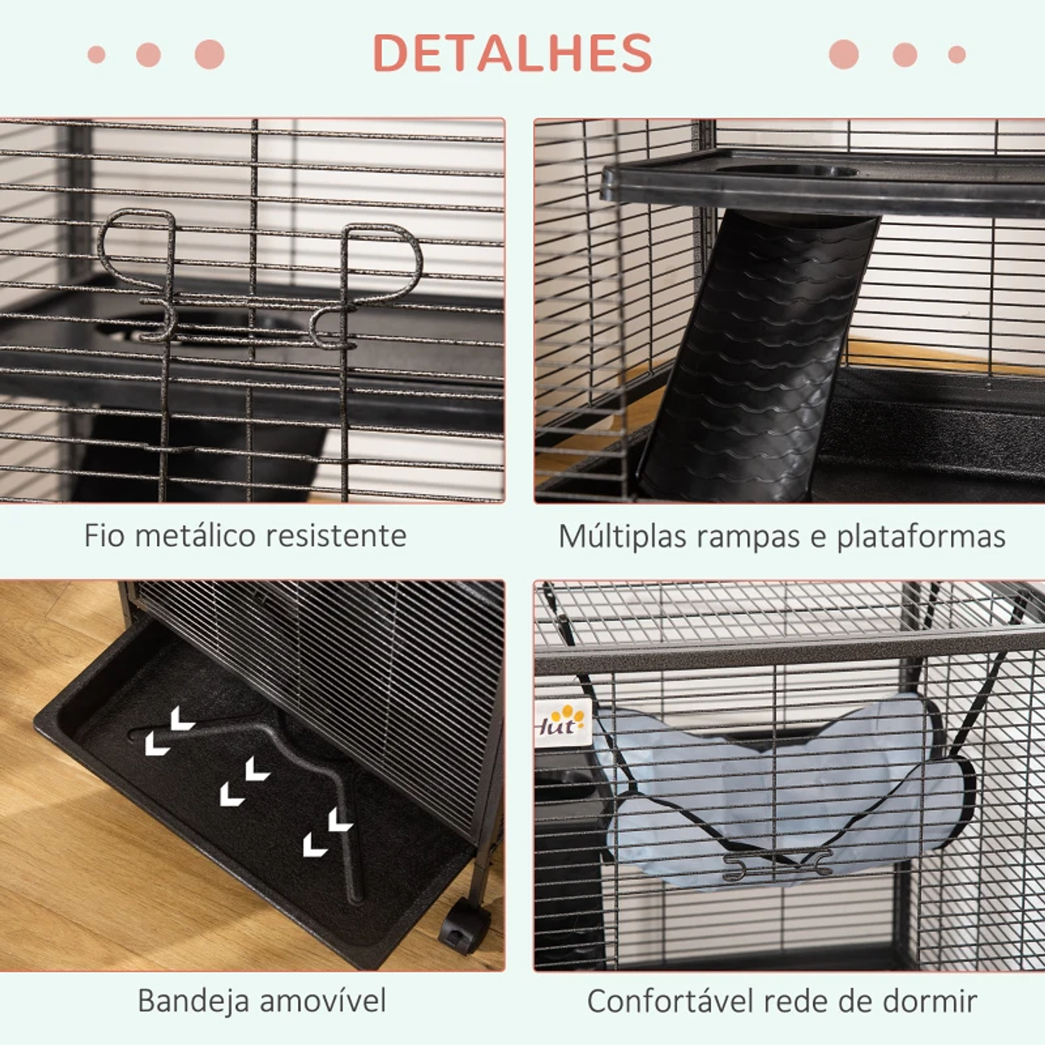 Cage for Rodents 52x52x113,5cm Cage for Ferrets with Wheels 2 Doors 3 Ramps Suspended Hammock and Removable Tray for Cobias Hamsters Silver Gray 4