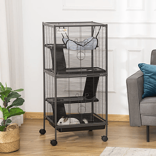 Cage for Rodents 52x52x113,5cm Cage for Ferrets with Wheels 2 Doors 3 Ramps Suspended Hammock and Removable Tray for Cobias Hamsters Silver Gray