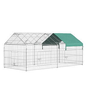 Cage for Pets Cage for Rabbits and Chickens with 2 Doors and Solar Protection 220x103x103cm Silver and Green