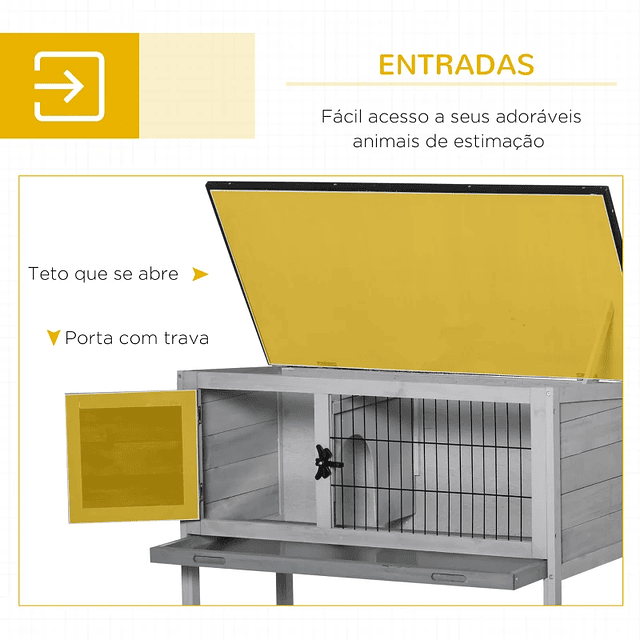 Caseta para Conejos de Madera Caseta para Conejos de Exterior con Bandeja Extraíble y Techo de Asfalto 86x45x70cm Gris y Negro