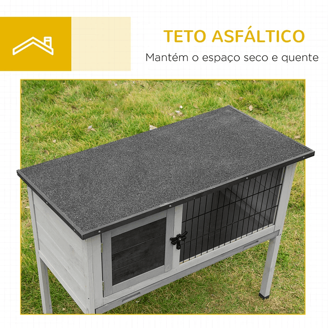 Wooden Rabbit Hut Outdoor Rabbit Hut with Removable Tray and Asphalt Roof 86x45x70cm Gray and Black