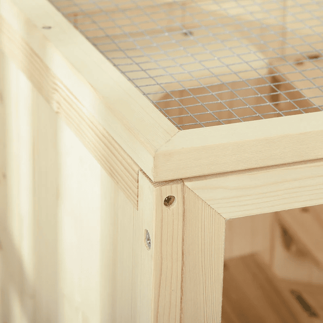 Gaiola de madeira para hamster com 5 plataformas, rampa dobrável, janela de plexiglass e prateleira inferior 60x40x80 cm