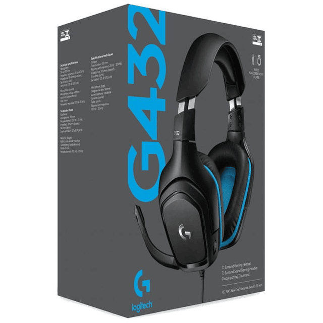 Logitech G432 - Black/Blue Gaming Headphones