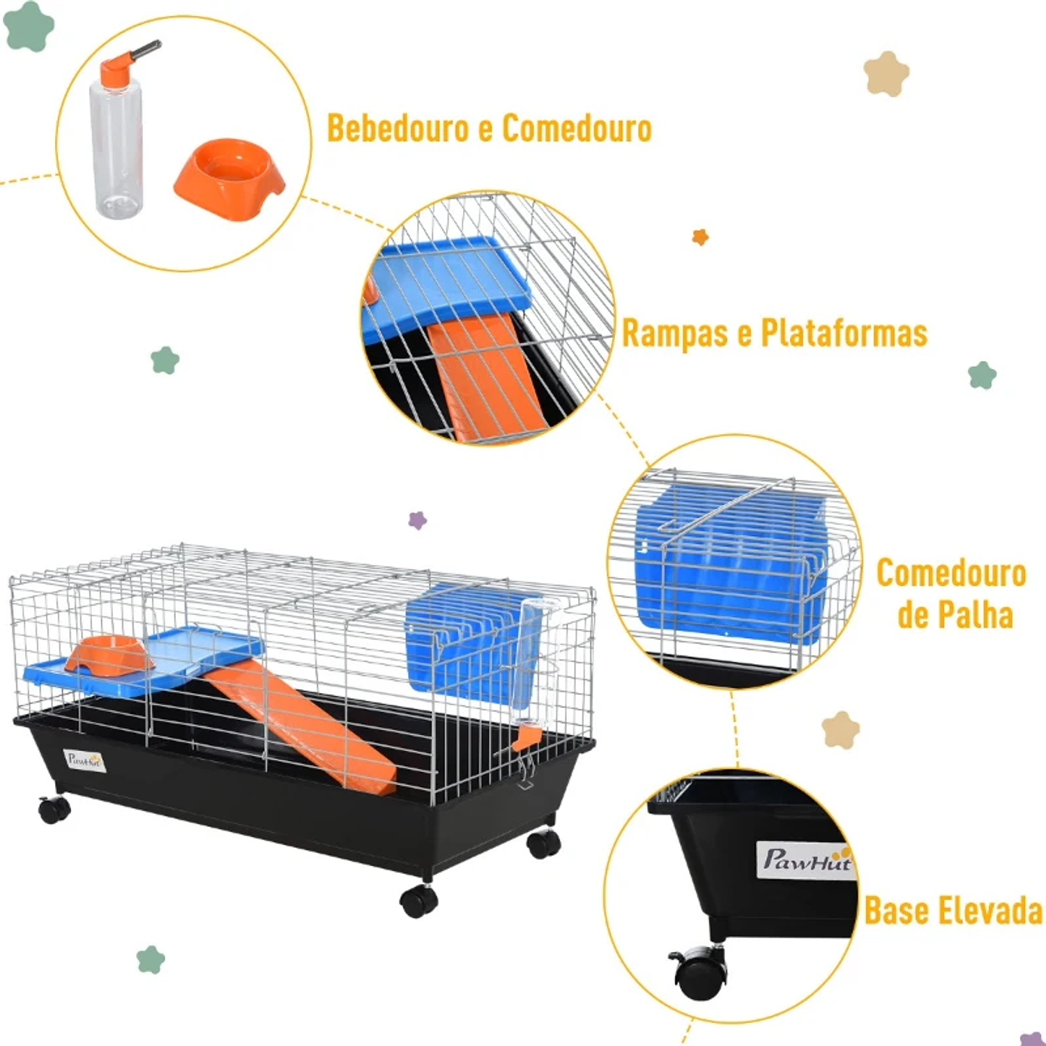 Cage for Small Rodents with Wheels Habitat for Ferrets Guinea Pig with Feeder Drinker Ramp 89x44x43cm Black 5