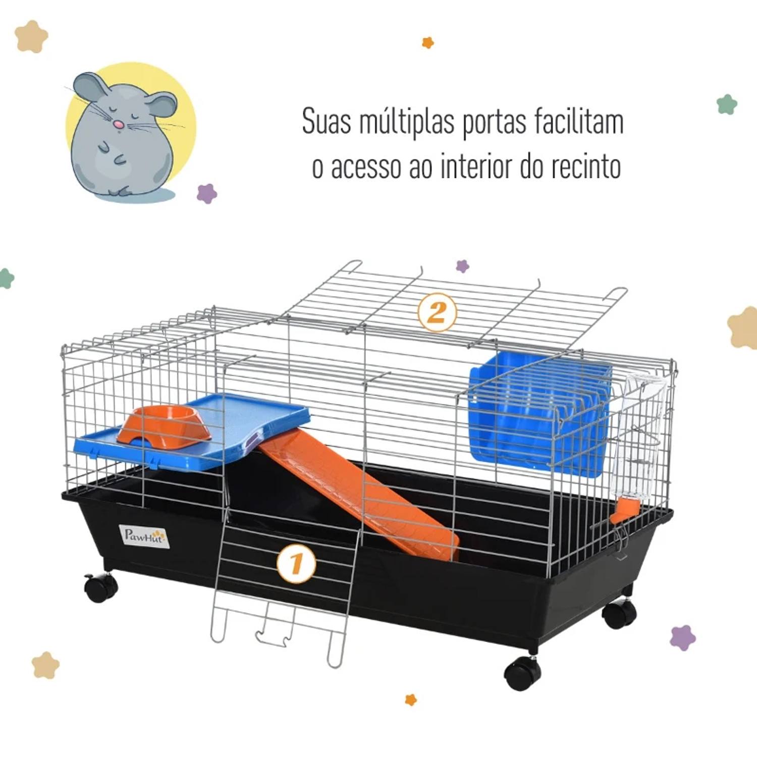 Cage for Small Rodents with Wheels Habitat for Ferrets Guinea Pig with Feeder Drinker Ramp 89x44x43cm Black 6