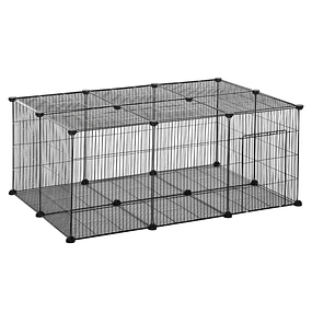 DIY Pet Park Small Animal Cage 22 Panels Metal Mesh With Door 105x70x45 cm Black