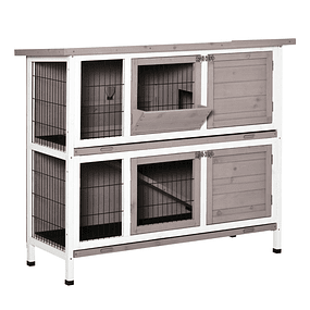 Jaula de madera para exteriores de 2 niveles para 1-2 conejos con comedero de techo abrible Bandejas extraíbles Rampa y puertas con cerradura 122x50x101cm Color Arena
