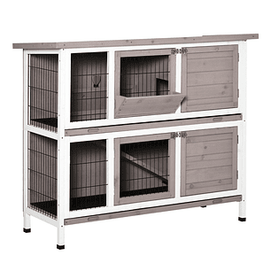 2 Level Outdoor Wooden Hutch Cage for 1-2 Rabbits with Opening Roof Feeder Removable Trays Ramp and Doors with Lock 122x50x101cm Color Sand