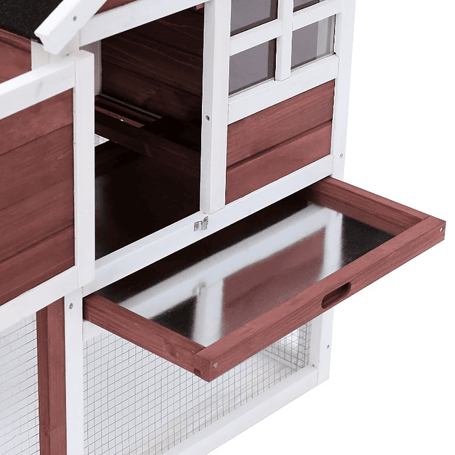 2 Level Outdoor Wooden Rabbit Hutch Small Animal Rabbit Cage with Open Area Asphalt Roof Removable Tray and Ramp 122x62.6x92cm Red